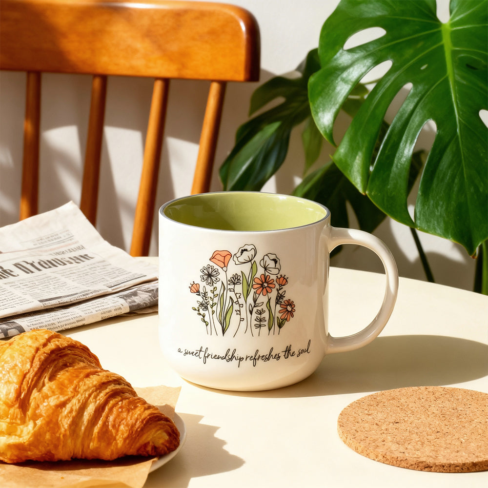 15oz Sage Green Floral Ceramic Coffee Mug
