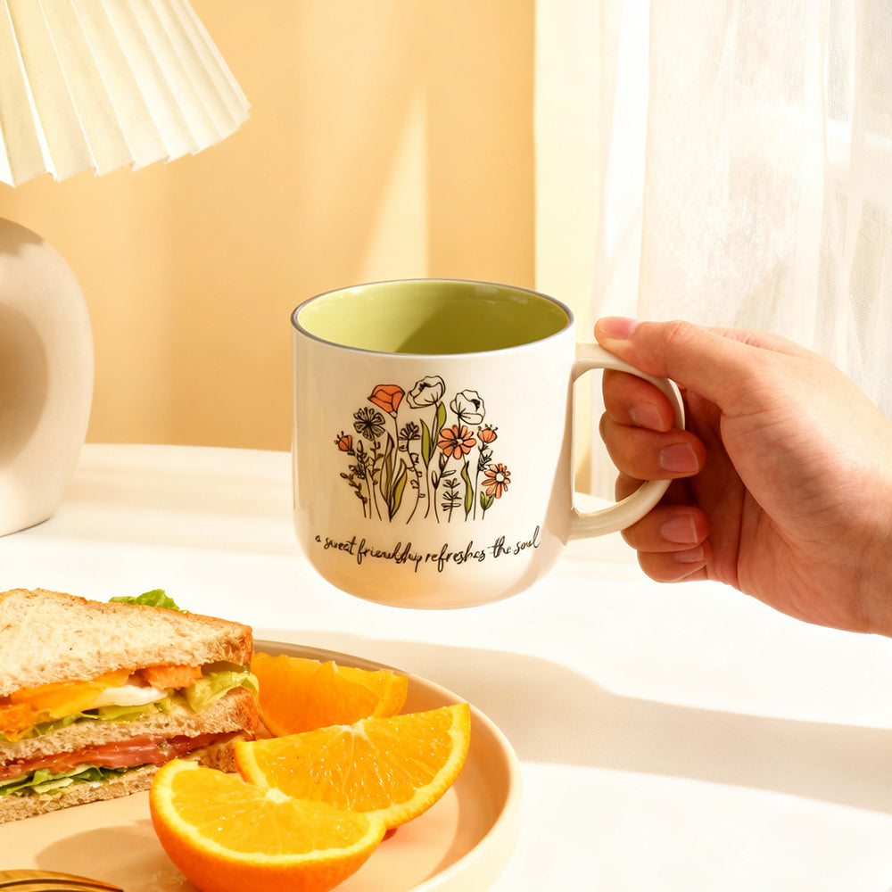 15oz Sage Green Floral Ceramic Coffee Mug