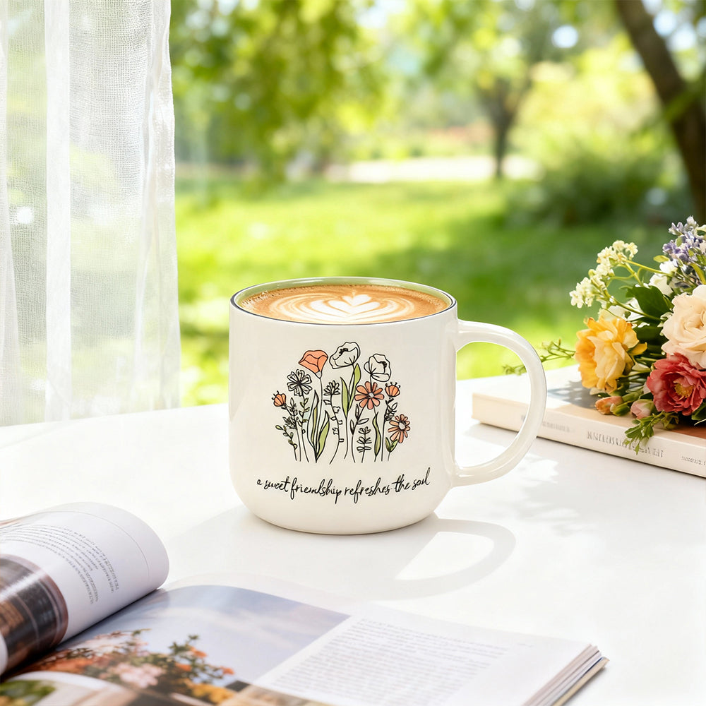 15oz Sage Green Floral Ceramic Coffee Mug