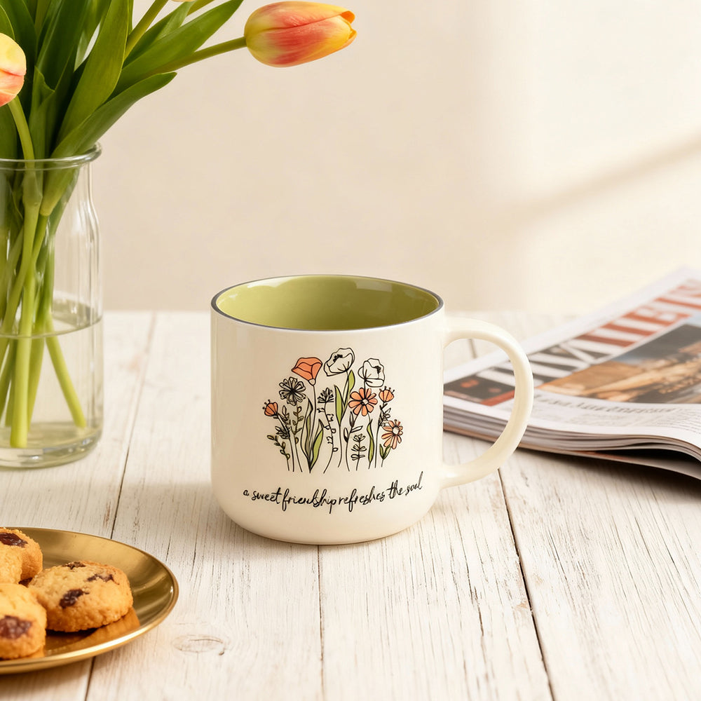 15oz Sage Green Floral Ceramic Coffee Mug
