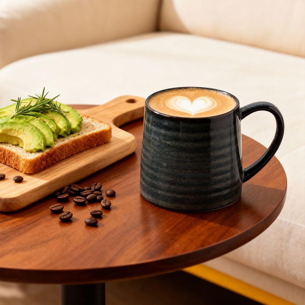 21oz Large Ceramic Coffee Mug Transmutation Glaze with Stripe Pattern