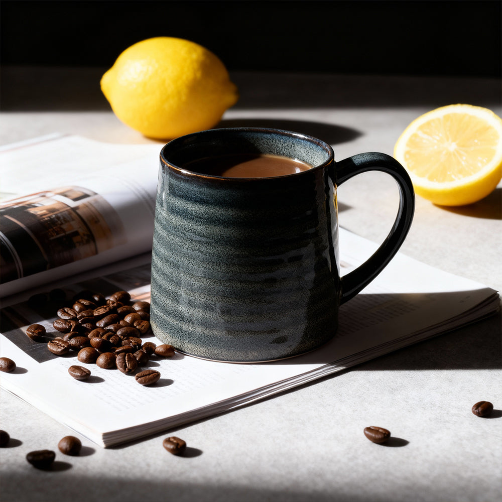 21oz Large Ceramic Coffee Mug Transmutation Glaze with Stripe Pattern